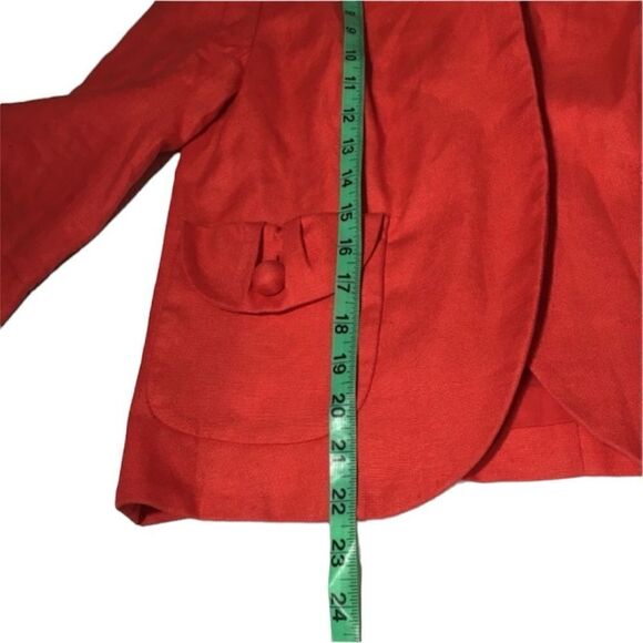 J.CREW 100% LINEN ORANGE RED BELL SLEEVE CROPPED SINGLE BUTTON BLAZER JACKET 6 - Picture 4 of 6